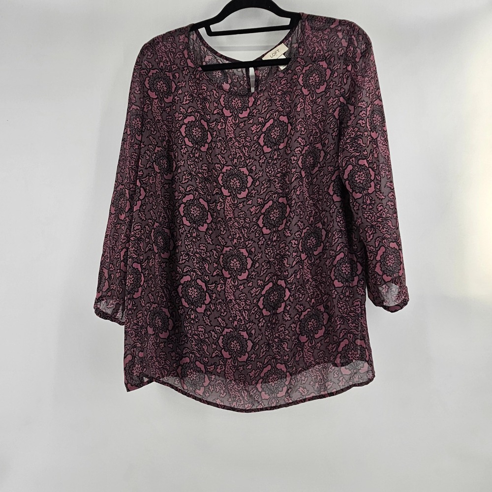LOFT Womens Sheer Floral Blouse Top Flowy Romantic‎ XL Romantic Office Casual